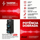 Caixa Som Amplificada Amvox 1400W RMS, 2 Woofers 10", Bluetooth, Karaokê, LED, AUX,  Bivolt Aca 1402