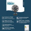 Ventilador de Mesa Latina VO641, 40cm, 6 Pás, Oscilante, 60W, Silencioso, Com 3 Velocidades