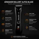 Aparador de Pelos Mallory Alpha Blade 3 em 1 Sem Fio, Lâmina Cerâmica, USB-C, Áreas Íntimas Bivolt